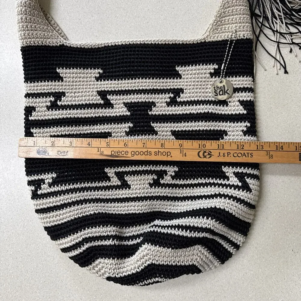 The Sak Ragam Handmade Crochet Back to Bali 120 Hobo Bag Black & Tan Boho Hippie